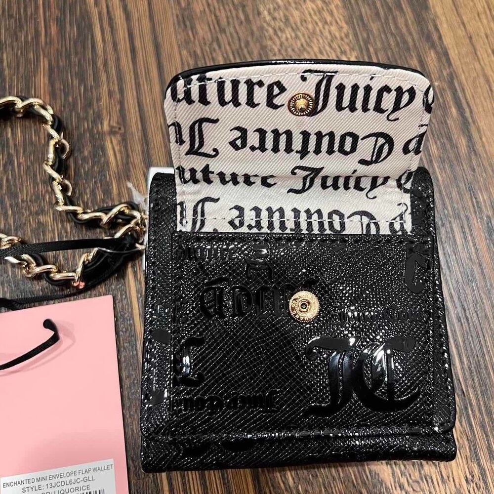 juicy couture enchanted mini envelope flap wallet in black liquorice (NWT) - Picture 2 of 5